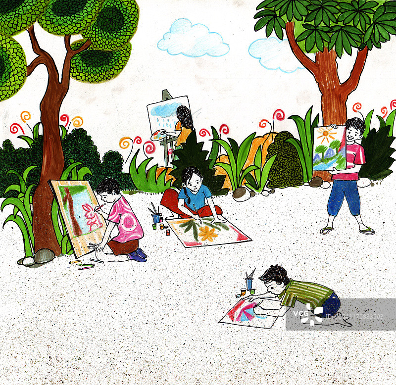 绘画班上的儿童绘画图片素材