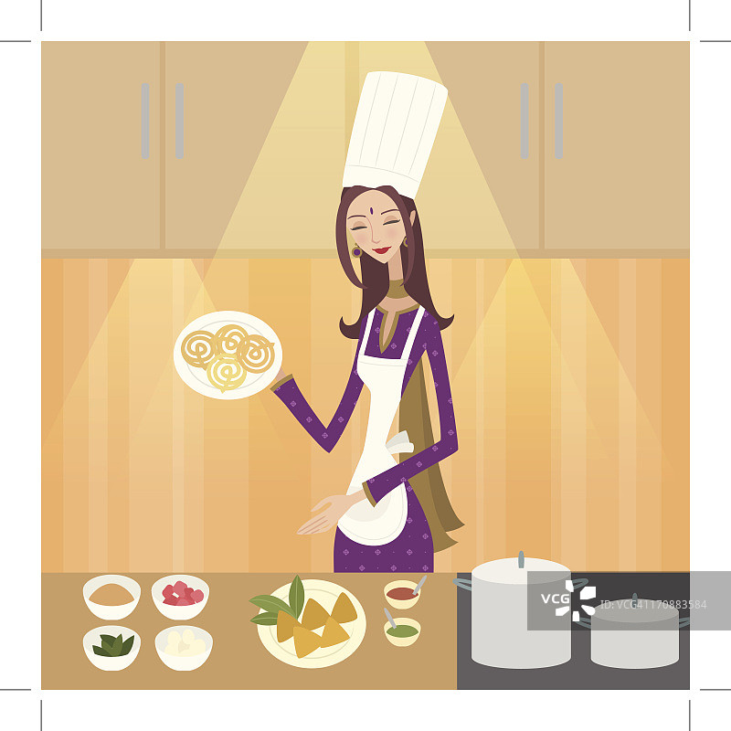 女厨师展示印度美食图片素材