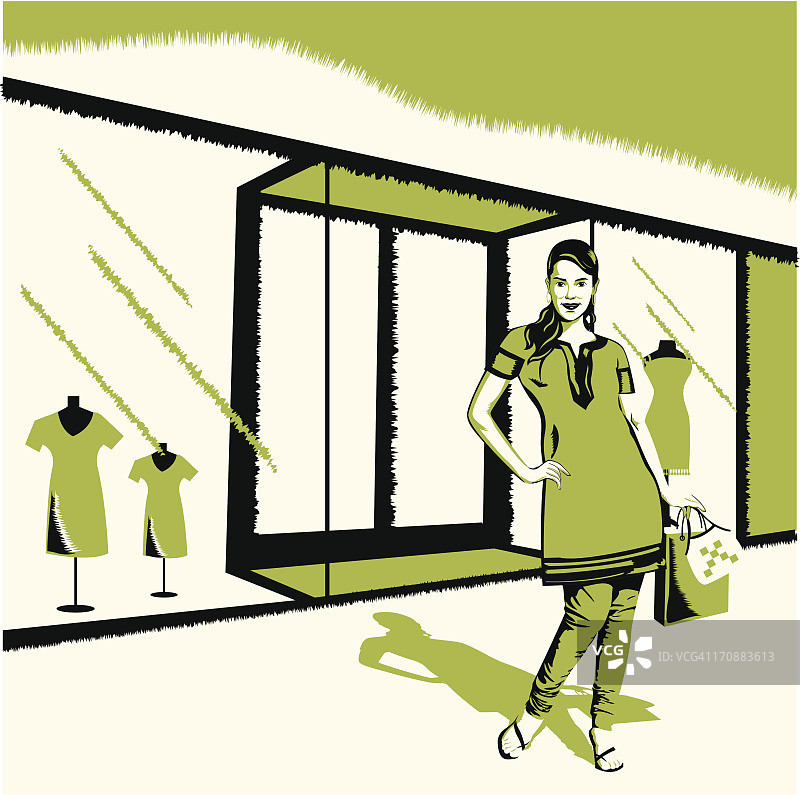 站在展示厅前的女人图片素材