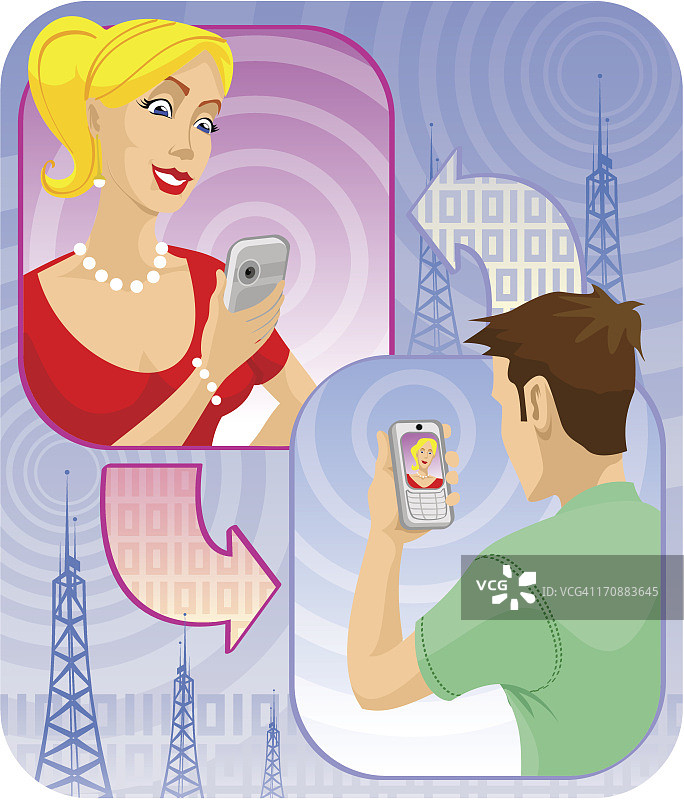 男人通过手机与女人进行语音聊天图片素材