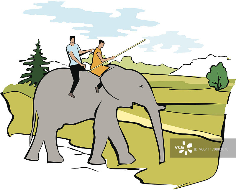 游客在森林里骑大象图片素材