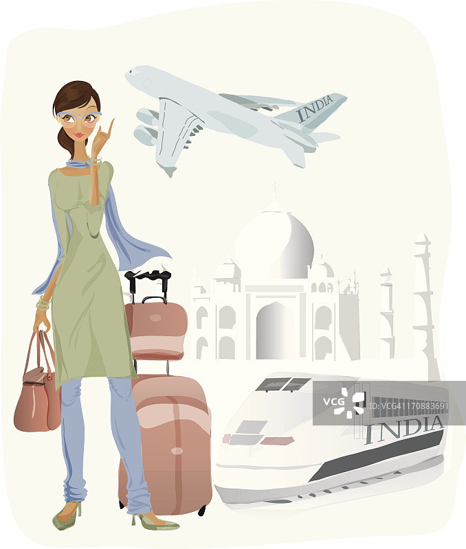 带着行李在印度北方邦阿格拉泰姬陵附近的女人图片素材