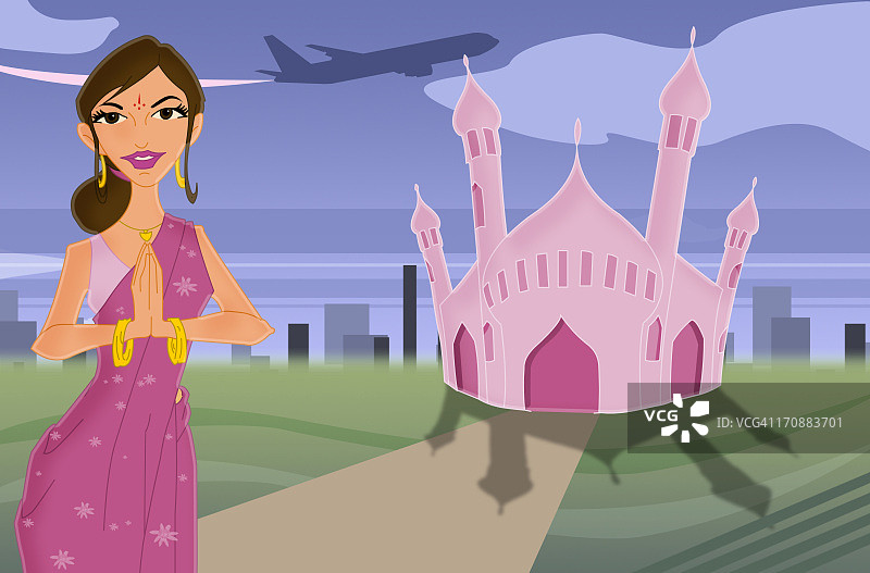 泰姬陵前的机组人员，印度北方邦阿格拉图片素材