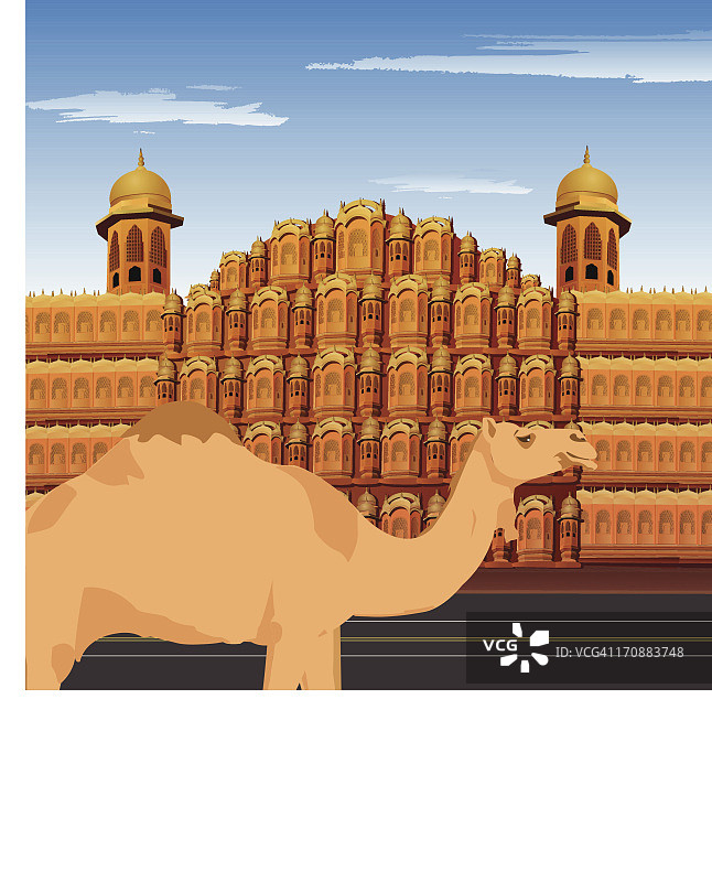 印度拉贾斯坦邦斋浦尔风之宫前的骆驼图片素材