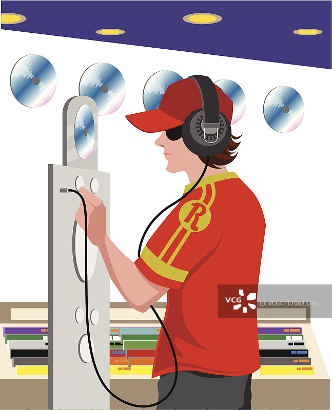 男人在音像店挑选CD图片素材