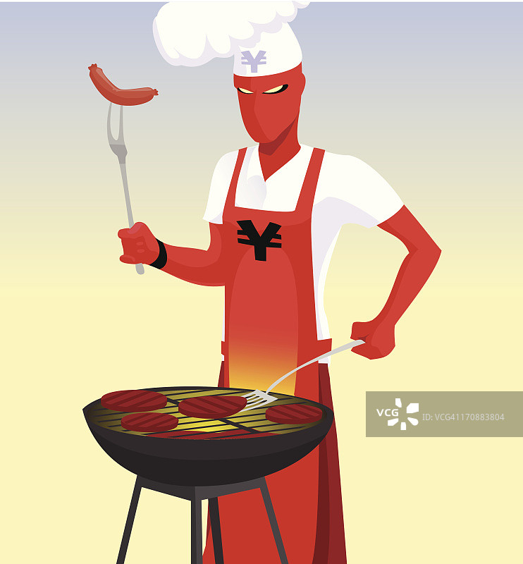 穿着厨师服在烧烤的超级英雄图片素材