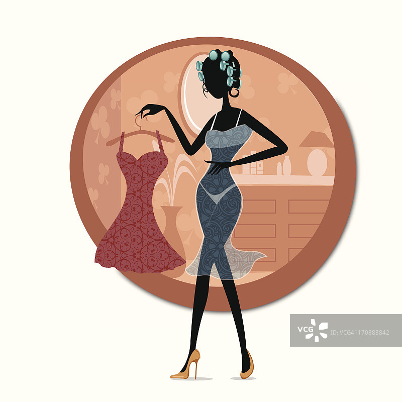 穿着内衣拿着连衣裙的女人图片素材