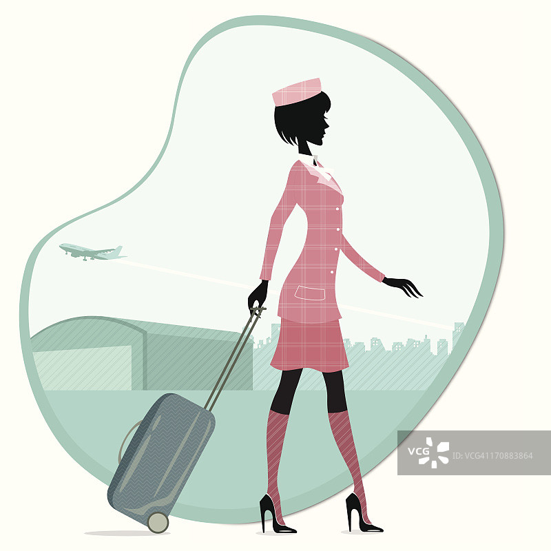 在机场拉着行李箱行走的空姐图片素材