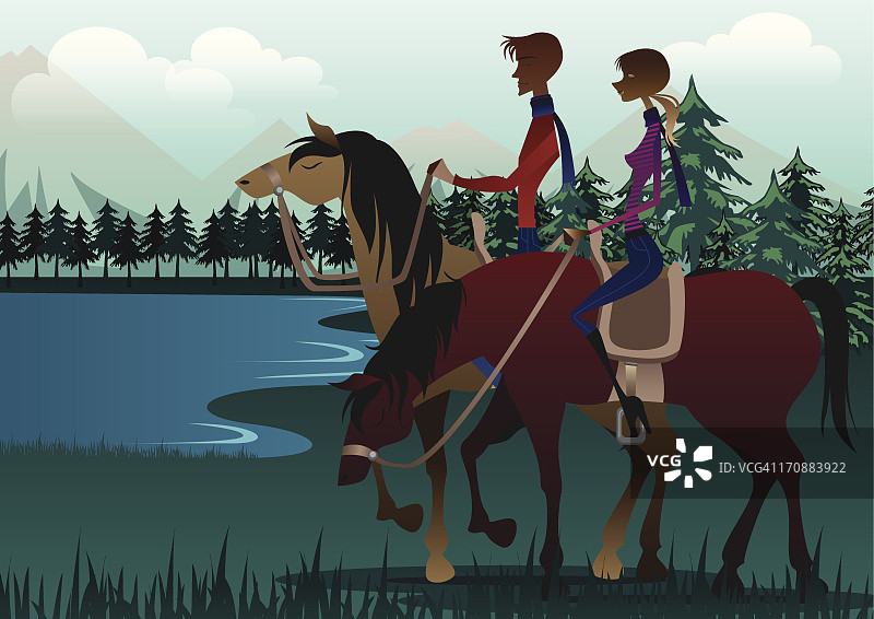 情侣骑马图片素材