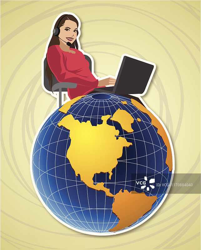 带着地球仪的客户服务女代表图片素材