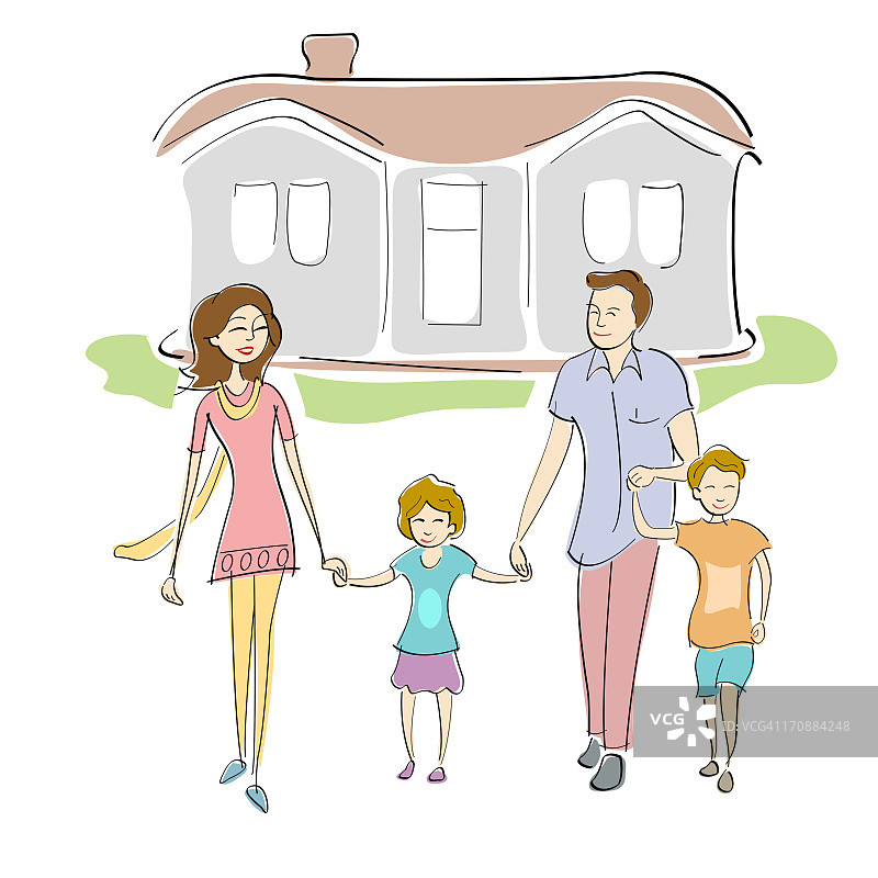 一家人在房子前散步图片素材