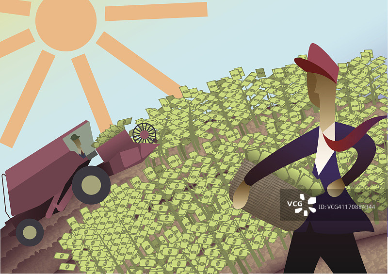 商人从田地里收钱图片素材