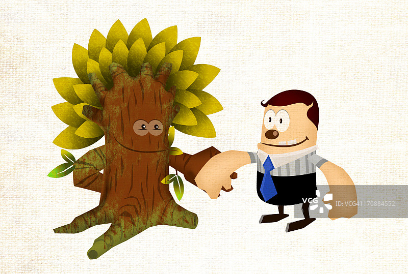 与树握手的商人图片素材