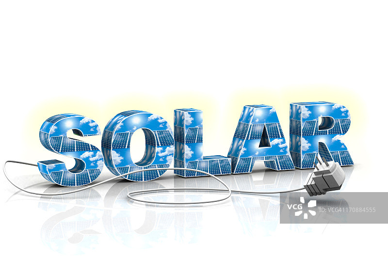 与插头相连的文字“SOLAR”图片素材