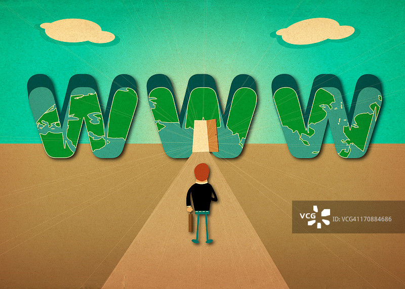 男人走向万维网标志图片素材