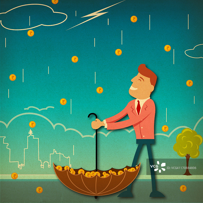 商人用雨伞接钱图片素材