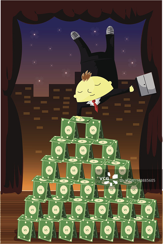 商人倒立在金字塔上图片素材