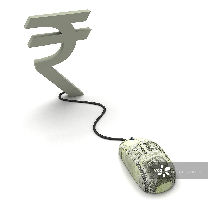 鼠标连接到印度卢比符号的概念图图片素材