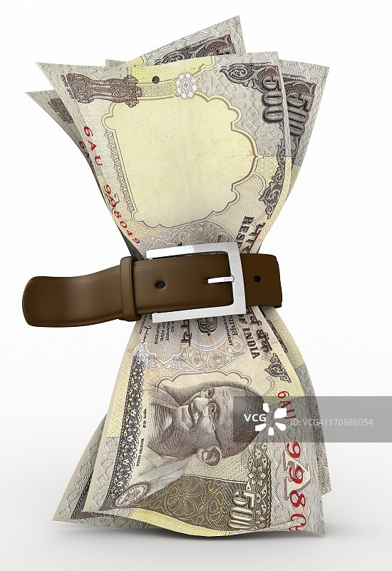用腰带绑起来的印度五百卢比纸币图片素材