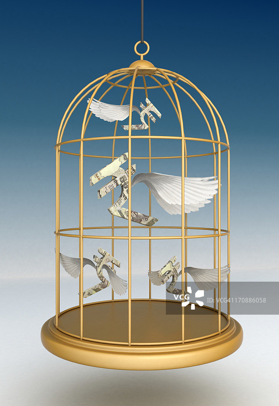 飞在鸟笼里的印度货币图片素材