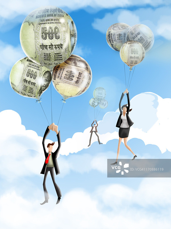 商人放飞通货膨胀气球图片素材