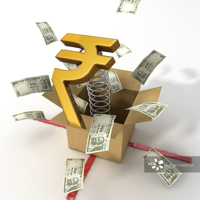 装满印度卢比的盒子图片素材