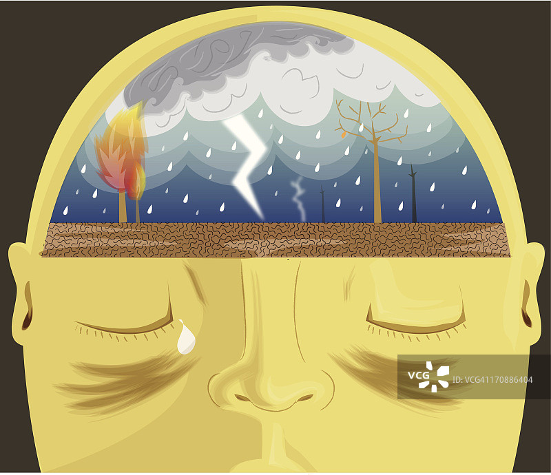 暴雨构成的人头特写：描绘头痛图片素材