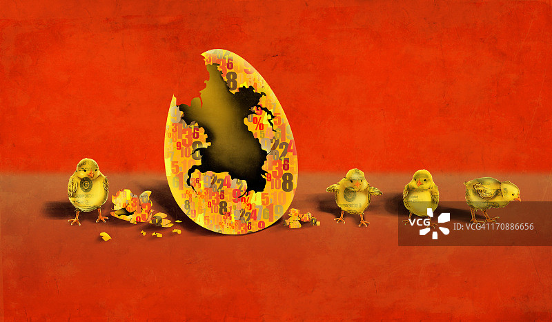 小鸡破壳与投资盈利示意图图片素材