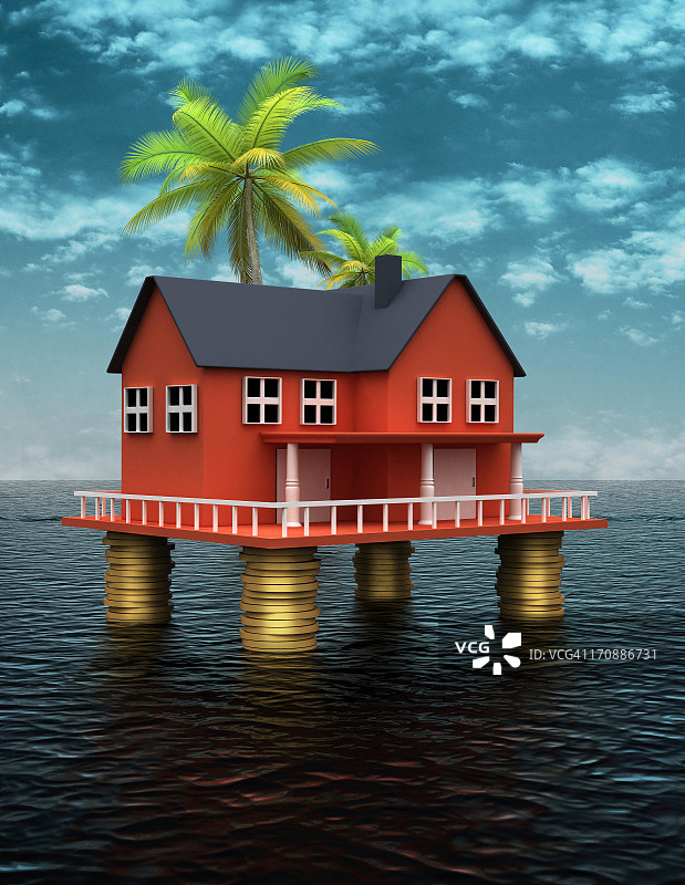 海中高跷房屋代表保险的示意图图片素材