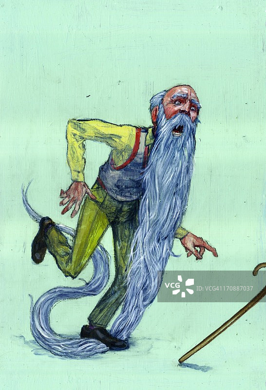 长胡子老年男人即将摔倒，象征老年问题图片素材
