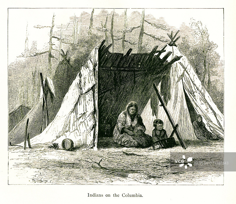 哥伦比亚河沿岸的美洲原住民图片素材