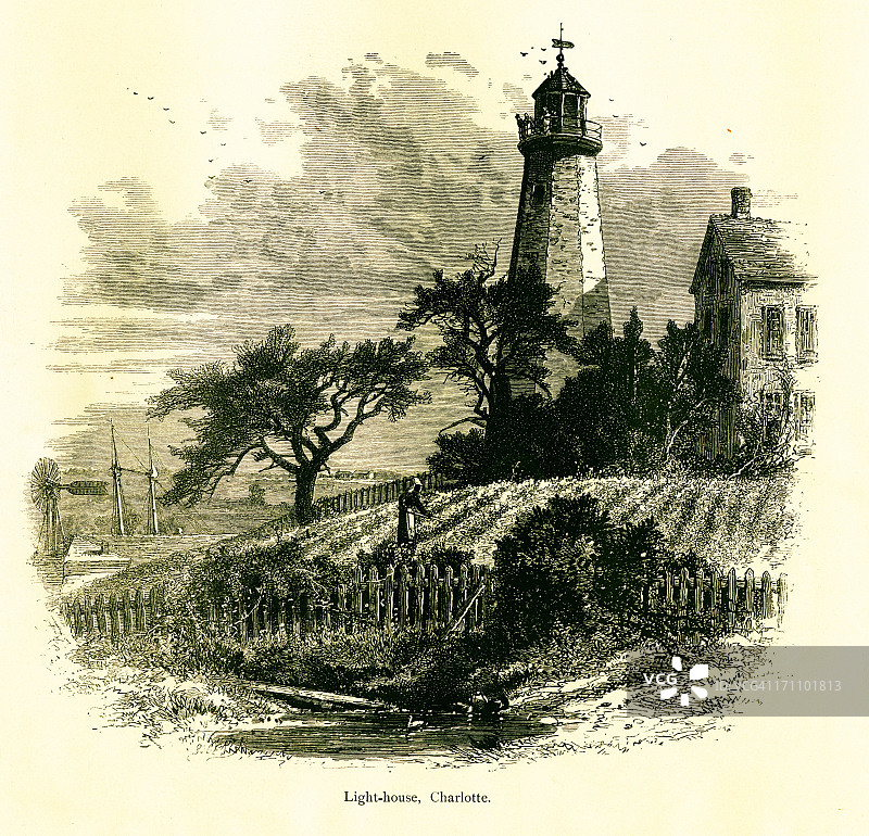 新泽西州夏洛特灯塔 | 历史悠久的美国插图图片素材