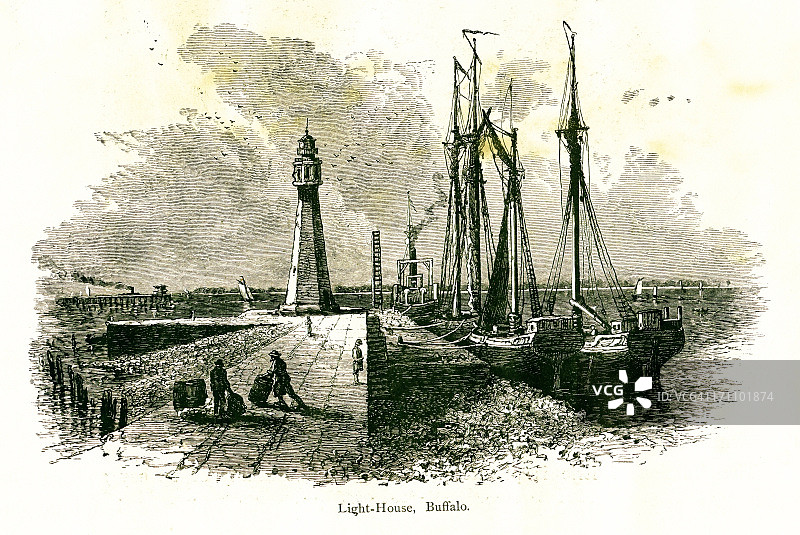 纽约州布法罗灯塔 | 历史美国插图图片素材