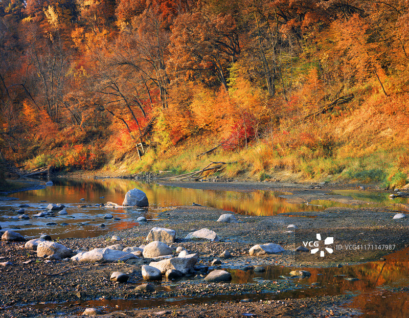 明尼苏达州，得梅因河的秋色图片素材