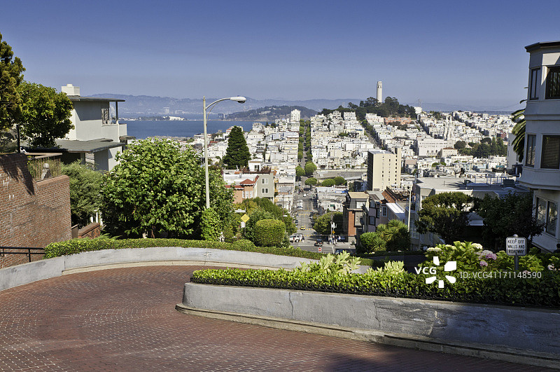 旧金山地标：伦巴底街、电报山、科伊特塔、加利福尼亚图片素材