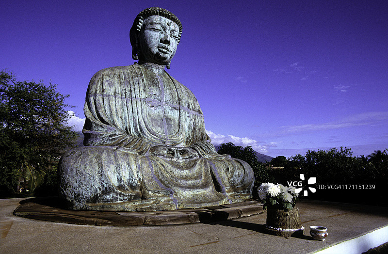 美国夏威夷毛伊岛拉海纳净土宗本愿寺雕像图片素材