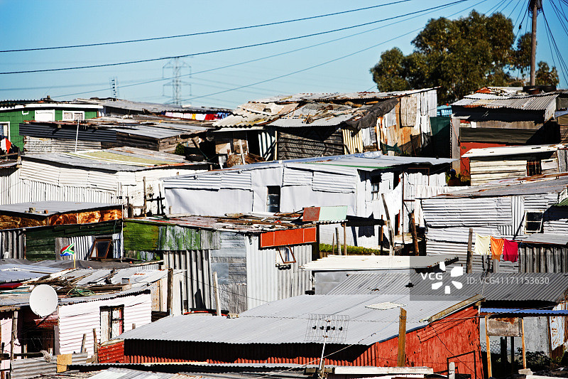 开普敦开耶利沙拥挤的波纹铁皮棚屋图片素材