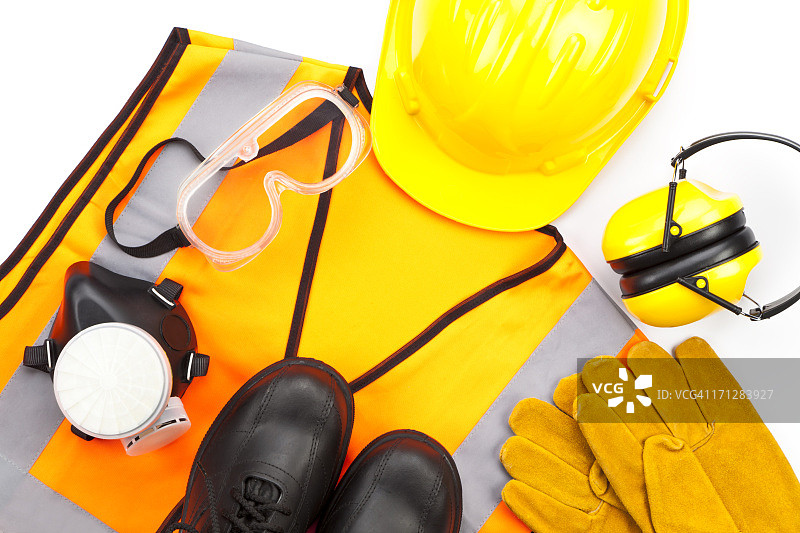 白色背景上的个人防护工作服俯视图图片素材