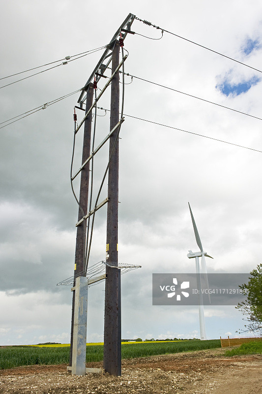 电力线和风力涡轮机图片素材