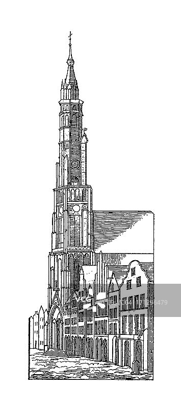 德国兰茨胡特的圣马丁教堂古建筑插图图片素材