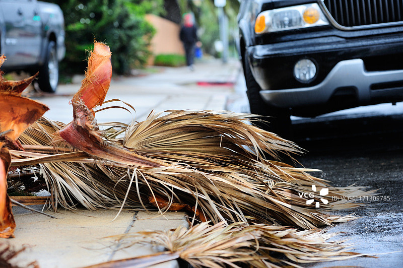 暴雨过后停在湿滑街道上的车辆图片素材