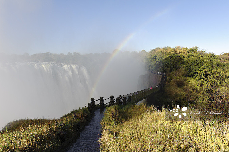 赞比亚维多利亚瀑布的双彩虹，联合国教科文组织遗产图片素材