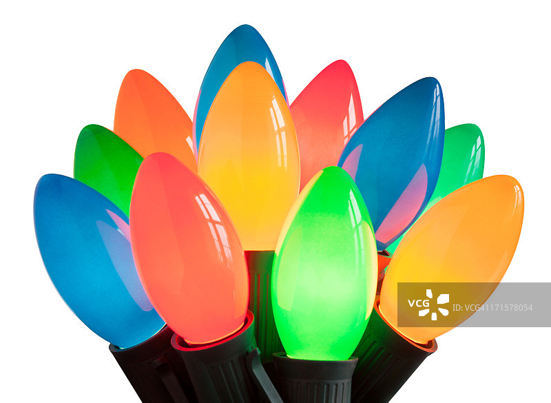 一组发光的重叠C-9圣诞灯串隔离图片素材