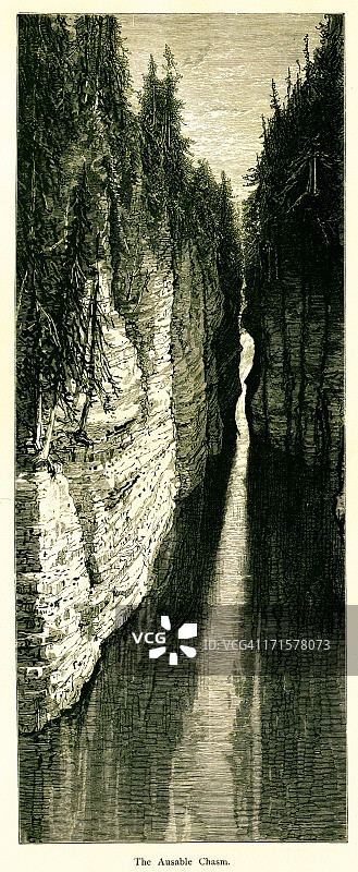 纽约奥赛布尔峡谷木刻版画（1872年）图片素材