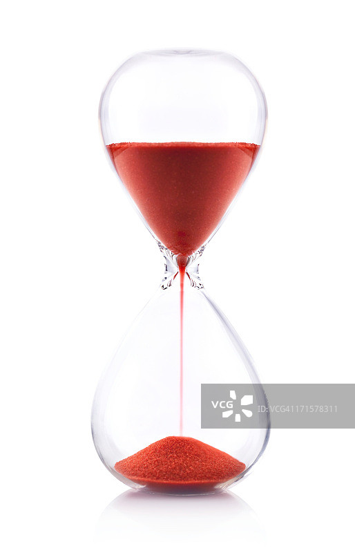 白色背景上的红色沙漏——时间概念图片素材