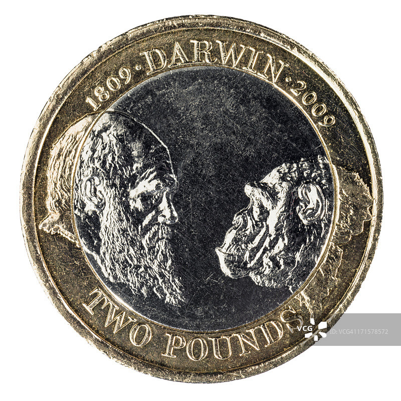 查尔斯·达尔文周年纪念两英镑硬币图片素材