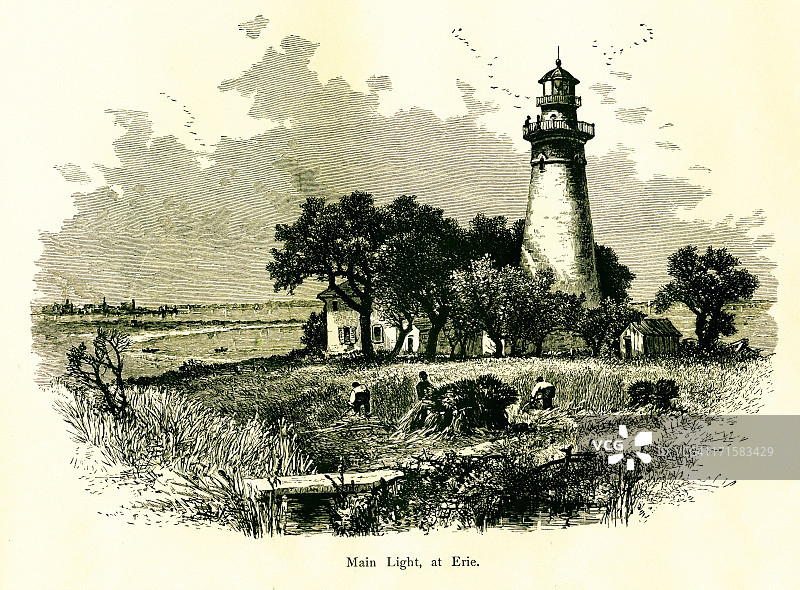 宾夕法尼亚州伊利灯塔|美国历史插图图片素材