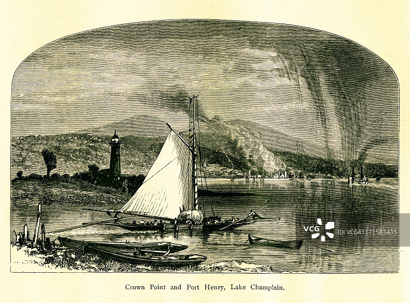 纽约州皇冠点和亨利港历史插图图片素材