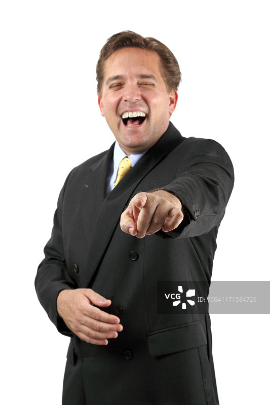 在白底上嘲笑你的恶作剧商人图片素材