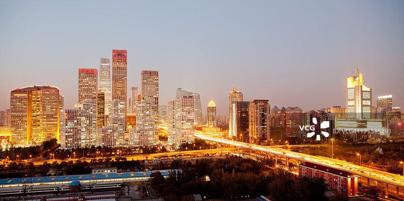 中国北京中央商务区建筑天际线日落景观图片素材